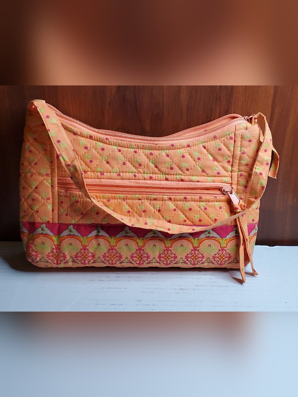 Quilted Orange Floral Accent Women's Shoulder Bag